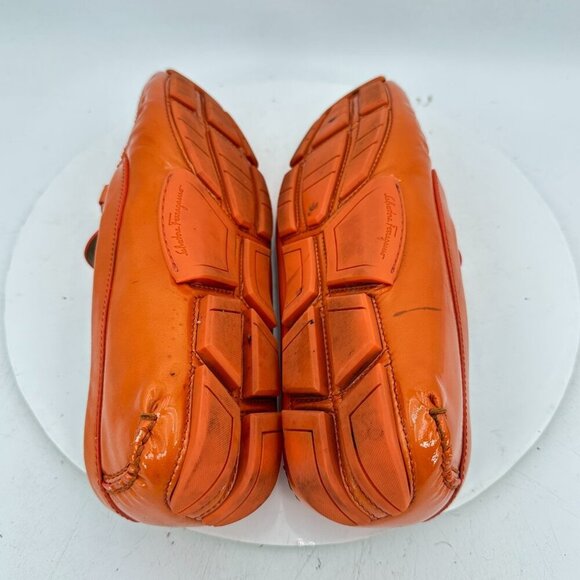Salvatore Ferragamo Men Size 8.5M Orange Patent Leather Horsebit Loafer Shoes - Picture 6 of 10